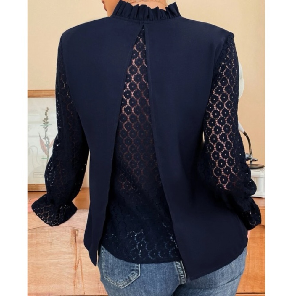 Boho  navy blue lace  blouse - Picture 6 of 6